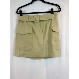 Express Linen Blend Belted Cargo Mini Skirt Olive Beige Size 8 NWT 07650595